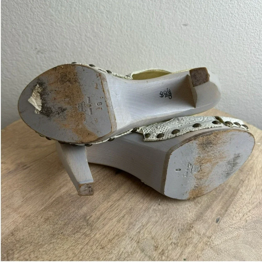 Cynthia Vincent Womens Peep Toe Slingback Wooden Platform Heels Sz 9 Puple White